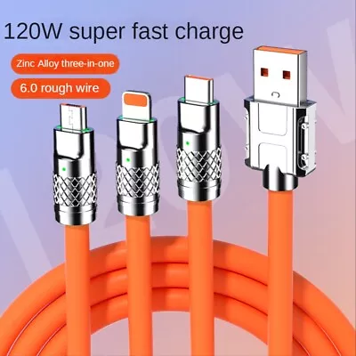 3 In 1 Multi FAST CHARGER USB Charging Cable 6A For IPhone-Android Type C/micro • £4.50