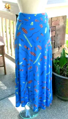 New LuLaRoe ❤️ Maxi Skirt Women's Size Small Wide Waist Feathers Design On Blue • $12