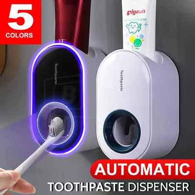 Toothbrush Holder Automatic Toothpaste Dispenser Bathroom Wall-mounted Rack • $11.35