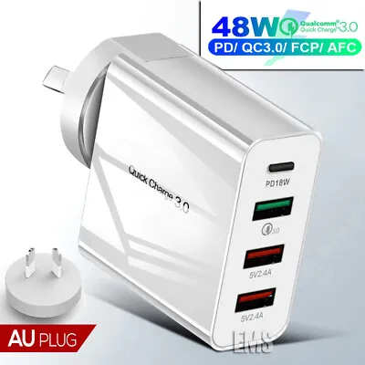 QC3.0 48W PD Fast Charging Charger Multi USB + Type C Wall Plug Adapter OZ • $19.94