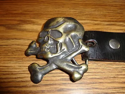 Vtg~BIG 70s BARON~SOLID BRASS~SKULL& CROSSBONES~BELT BUCKLE~HARLEY! • $48