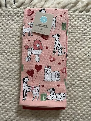 NEW Martha Stewart Valentines Dogs Set Of 3 Kitchen Towels Dalmatians Poodles • $22