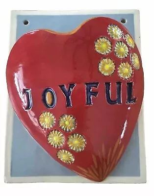 Wall Pocket Vase Heart Shape Joyful Flower Handmade Pottery Hand Painted Artisan • $12.99