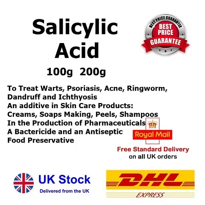 100g200g SALICYLIC ACID Pure Powder 99.9% Creamspeelssoap Making FREE POSTAGE • £22.99