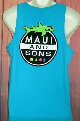 New Men's L Maui & Sons Surf Co. Classic Shark Shades Blue Graphic Tank Top • $23.99