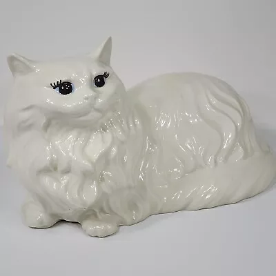 Vintage Large White Ceramic Persian Cat Statue Figurine Laying Down • $69.99