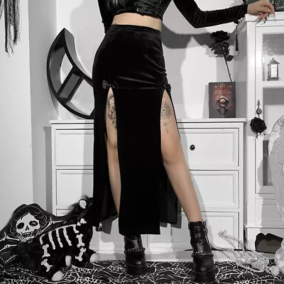 £13.45 • Buy Gothic Punk Velvet Split Skirts Sexy High Waist Bow Bodycon Long Skirt Partywear