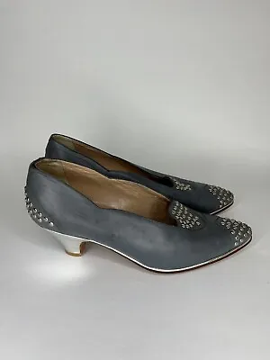 Maud Frizon Shoes Heels Pumps Women Size 35.5 US 5.5 Slip Ons Italy Gray Leather • $63.96