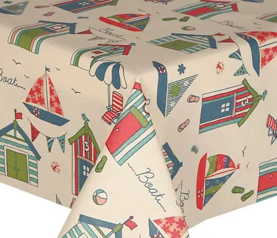 £3.99 • Buy Beach Huts Acrylic Coated Table Cloth Nautical Ship Boat Bunting Multi Wipe Able