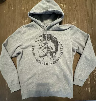 Diesel Men Hoodie Only The Brave Gray Hoodie Sweatshirt Mohawk Head Pocket Sz M • $35