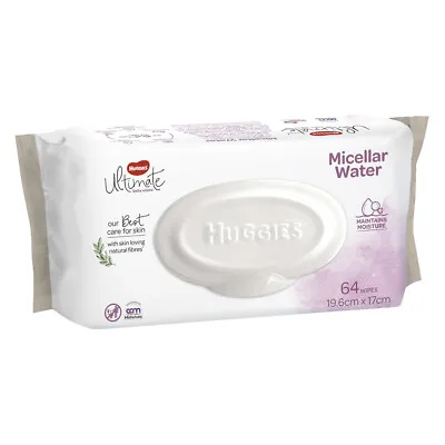 $12 • Buy 64pc Huggies Ultimate 19.6x17cm Micellar Water Ultra Thick Baby/Kid Wet Wipes