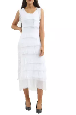 Women's Dress Maxi  Silk Party Italian Shredded Layer Sleeveless Plain Pleated • £39.99