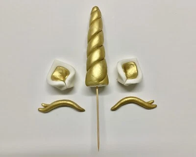 $25 • Buy Edible Fondant Gold Unicorn Horn, Ears And Eyes Cake Topper Decoration