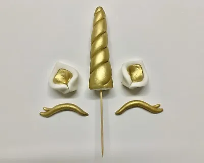 Edible Fondant Gold Unicorn Horn Ears And Eyes Cake Topper Decoration • £15.47