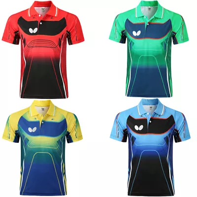 Men Badminton T-Shirts Table Tennis Clothes Polyester Sport Tops • £21.41