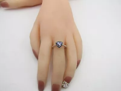 TRILLION CUT TANZANITE W BLUE DIAMOND RING Sterling Silver 925 Size 9 NWT RG14 • £65.96