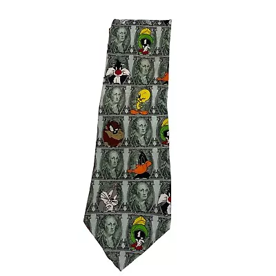 Looney Tunes Mania 1996 Neck Tie Money Dollar Bill  Bugs Bunny Tweety Taz Daffy • $8.50