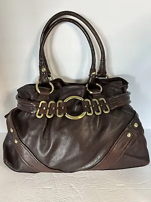 VTG Via Spiga Tobacco Brown Leather Stella Shoulder Bag Purse Gold Hardware. EUC • $35