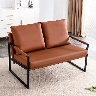 Modern Accent PU Leather Chair Two-Seater Sofa  Soft Arm Chair Living Room Brown • $101.88