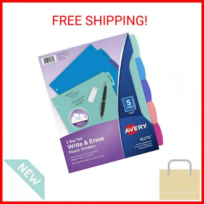 $7.60 • Buy Avery Durable Plastic 5-Tab Write & Erase Big Tab Dividers For 3 Ring Binders, P