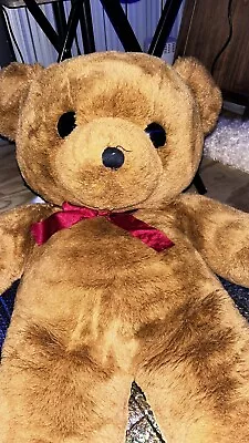 Life Size Brown Teddy Bear W/ Charming Red Silk Bow Tie-Cuddles TM DAKIN Vintage • £127.32