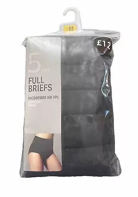 M&S Ladies Black Full Briefs Microfibre No VPL Size 24 Pack Of 5 BNWT • £11.99