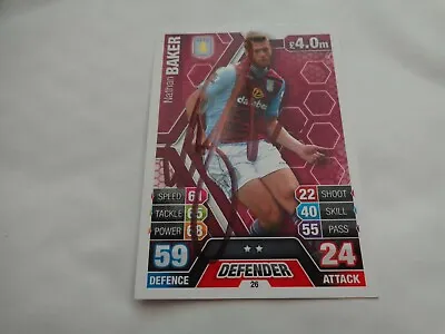 Genuine Hand Signed Nathan Baker Aston Villa Fc Match Attax 2013-2014 Card • £4.99