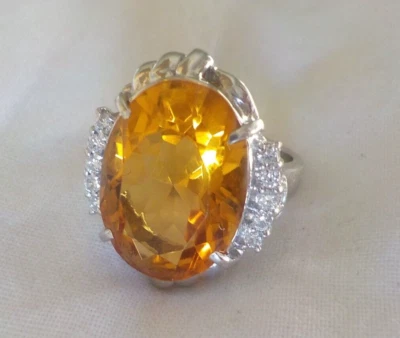$618 • Buy Heavy Platinum Solitaire Madeira Citrine Diamond Ring - 10.0 Gms, 5.25, 8.31 Ctw