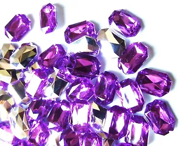 Purple Long Octagon Beads Acrylic Rhinestone Gems 10x14 Pointed Back NO Holes • £3.50