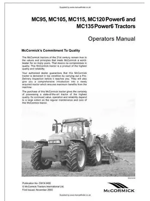 McCormick MC 95 105 115 120 135 Operators Manual • $29.88