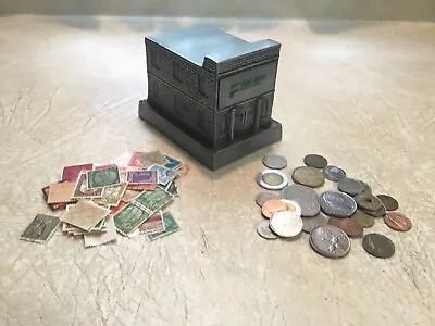 COIN BANK 1974 FED ONE Bank Building 1/4# Silver World Coin 50 Stamps World Lot • $10.63