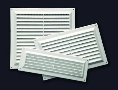 Plastic Louvre Air Ventilation Vent Grille Cover White With Fly Mesh • £1.32