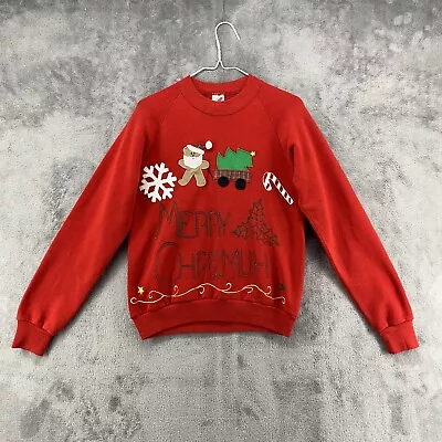 Vintage Jerzees Sweatshirt Mens Small Red Christmas Santa Claus DIY Made In USA • $18.86