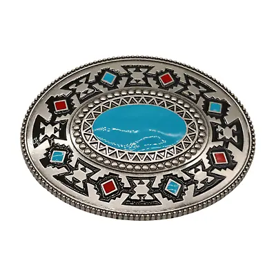 Men Women Silver Metal Buckle Ethnic Aztec Oval Turquoise Trendy Western Fashion • $16.99