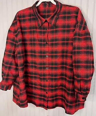 Shein Womens SHIRT  3XL Black Red Plaid Button Goth Grunge Skeleton Roses NWOT • $22.99