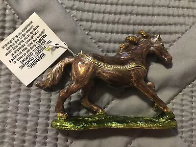 Jeweled Brown Horse TRINKET BOX Gold Trim Hinged Magnetic Closure Enamel New • $14.99