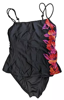 Miraclesuit Swimsuit Size 10 Layered Black Underwire Bra Slimming Floral USA • $29.50