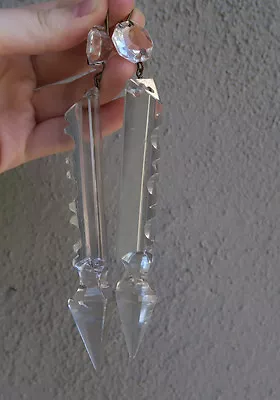 $12.99 • Buy 2 Antique Vintage Crystal Gothic Prisms Chandelier Lamp Part Luster  Chips AS IS