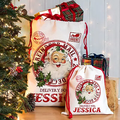 Personalised Santa Sack Christmas Present Bag Vintage Xmas Stocking Gift NS034Z • £14.95