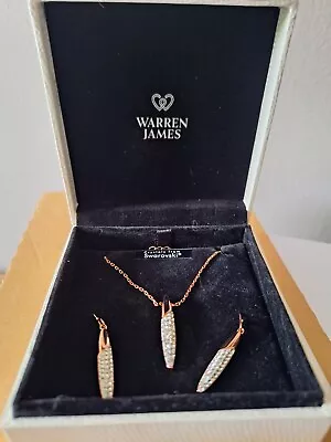 Warren James Earring Necklace Set Silver Tone Modernist Pave Crystal Set Boxed • £17