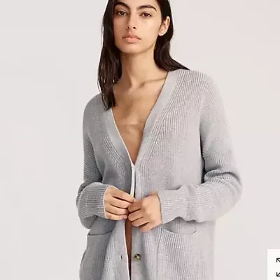 NWT J Crew Cotton & Cashmere Oversized Boyfriend Cardigan Ribbed Gray XL New • $65