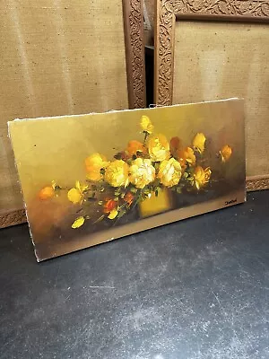 Vintage Still Life Flowers Oil Painting On  Canvas Signed Warm Colors Doron • $60