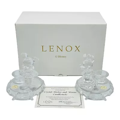 Lenox Disney Mickey & Minnie Mouse Crystal Candlesticks RARE NEW IN BOX & COA • $124.95