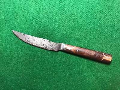 Vintage Late 1800's Carbon Steel Paring Knife Wood Handle Pewter Inlay Bolster • $14.01