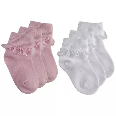 £3.95 • Buy Baby Girls Frilly Lace Ankle Socks Pink White Newborn To 24 Months 3 Pack