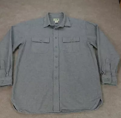 Vintage 90s LL Bean Chamois Cloth Flannel Shirt Grey Cotton Large • $23.37