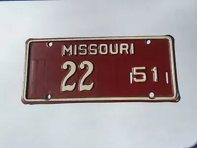 Rare 1951 Missouri Motorcycle License Plate # 22 Harley LOW NUMBER • $450