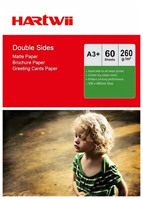 60 Sheet A3 Plus A3+ Matte Photo Paper Double Side Print 13x19  260Gsm  Hartwii • £23.99