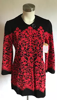 Misook Black & Dark Pink Floreat 3/4 Sleeve Jacket Cardigan Size XS • $48.75