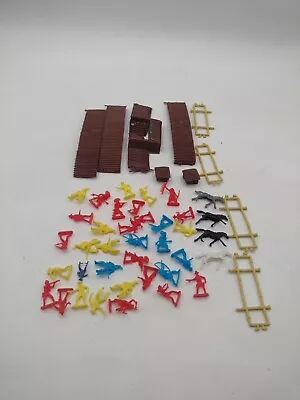 Vintage Plastic Mini Cowboy And Indian With Horses Fort Cheyenne Lot • $10